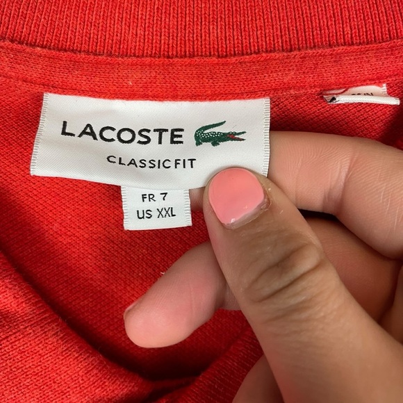 Lacoste Classic Fit Red Polo Shirt US XXL FR 7 100% Cotton Made in Peru L1264 - Picture 4 of 7